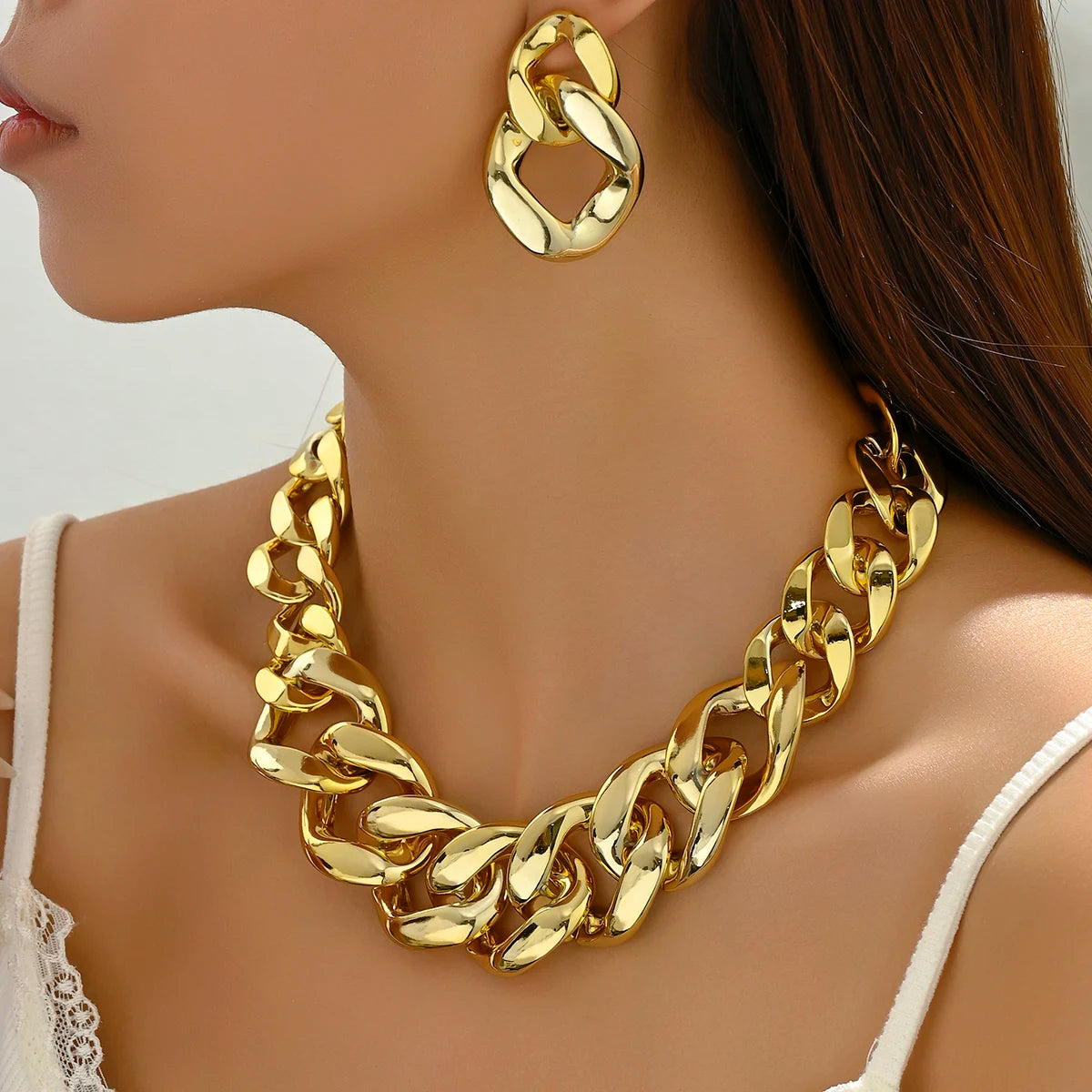 Necklace & earrings set acrylic curb chain