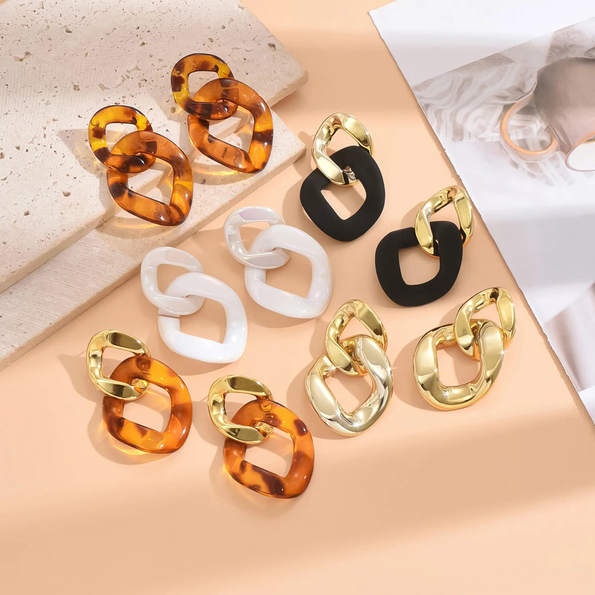 Necklace & earrings set acrylic curb chain