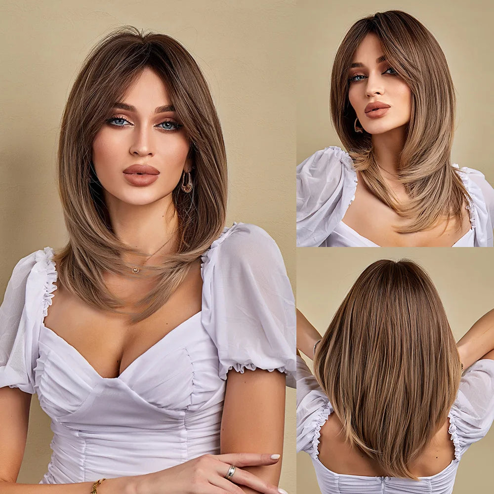 Wig with straight medium-length hair