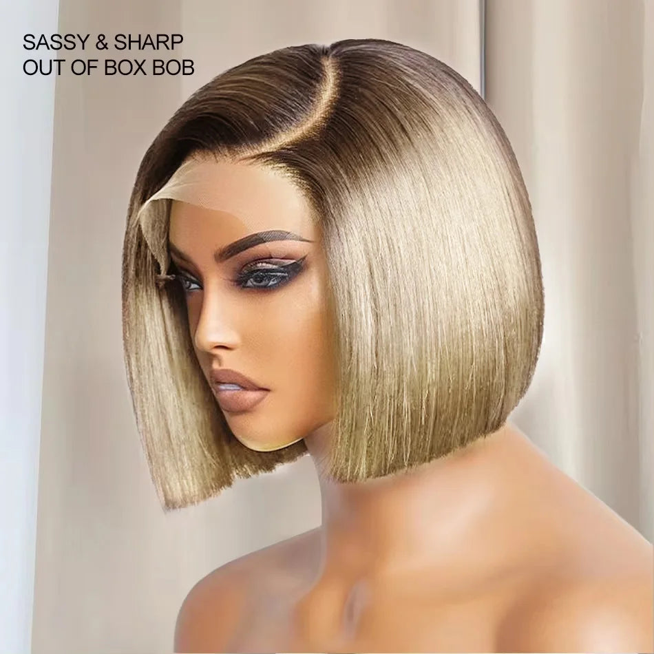 Straight blonde bob hairstyle in real hair