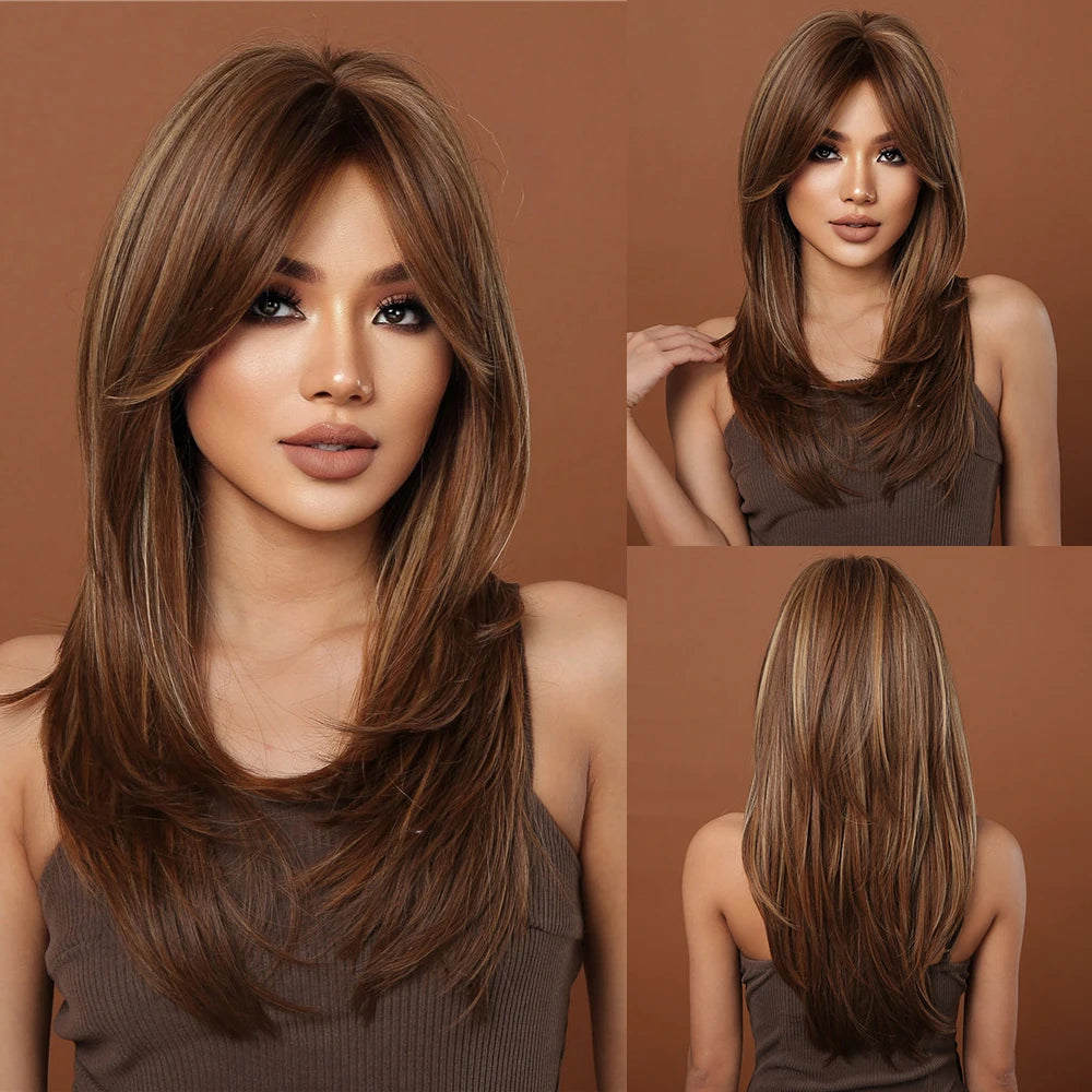 Wig with straight medium-length hair