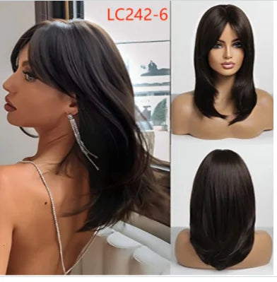 Wig with straight medium-length hair