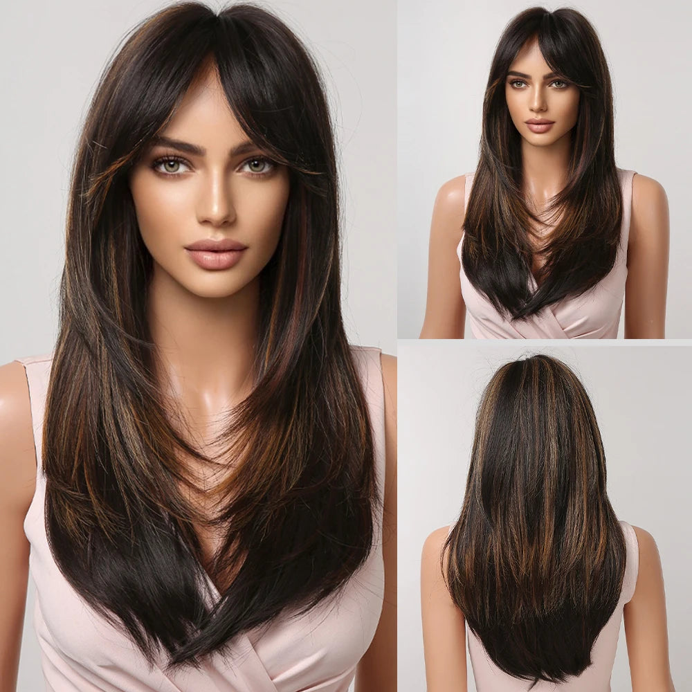 Wig with straight medium-length hair