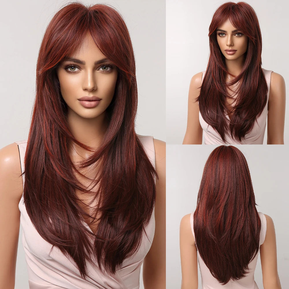 Wig with straight medium-length hair