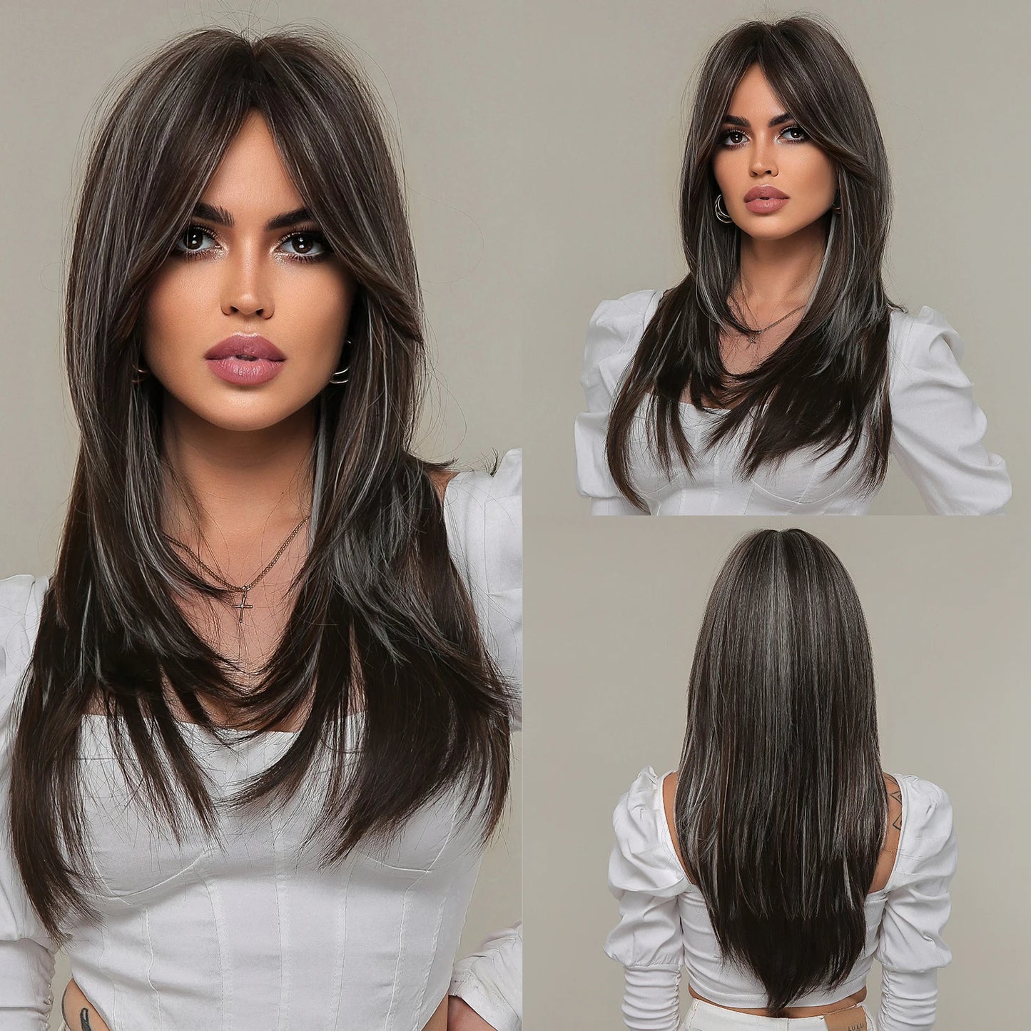 Wig with straight medium-length hair