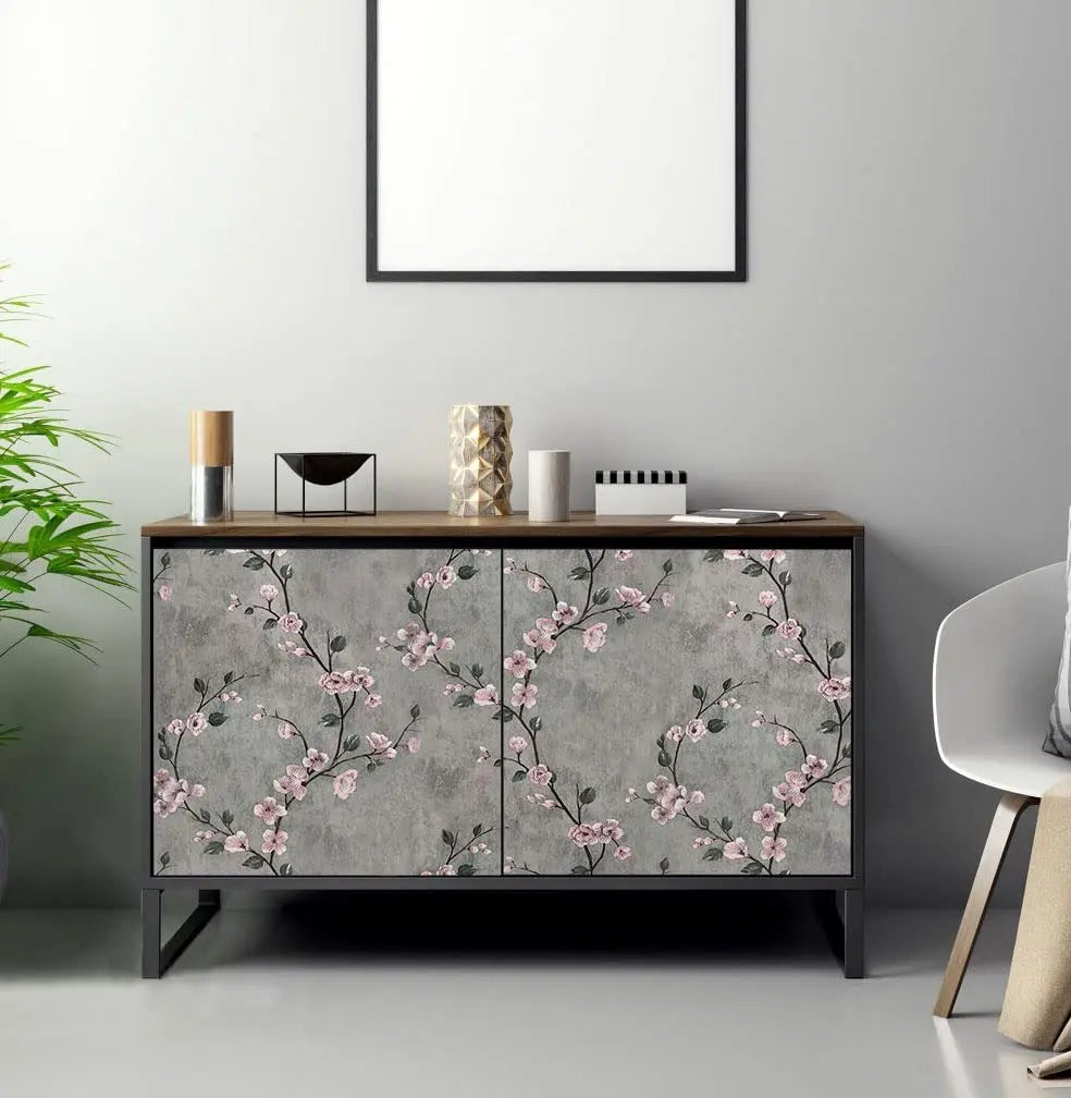 Självhäftande tapet grå med blommor