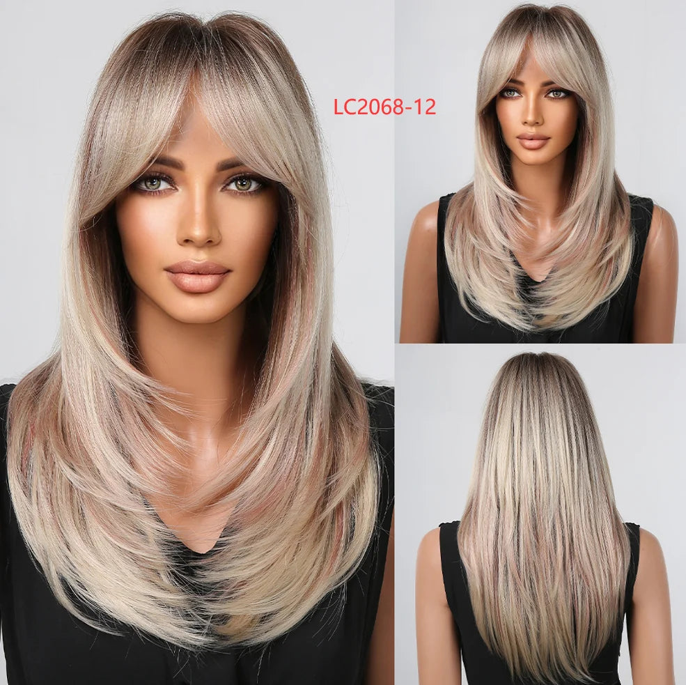 Wig with straight medium-length hair