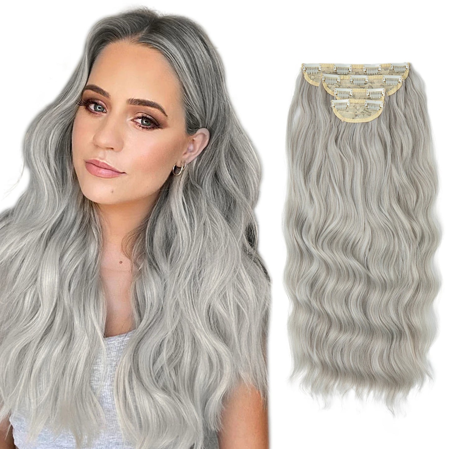Wavy hair extensions with clips