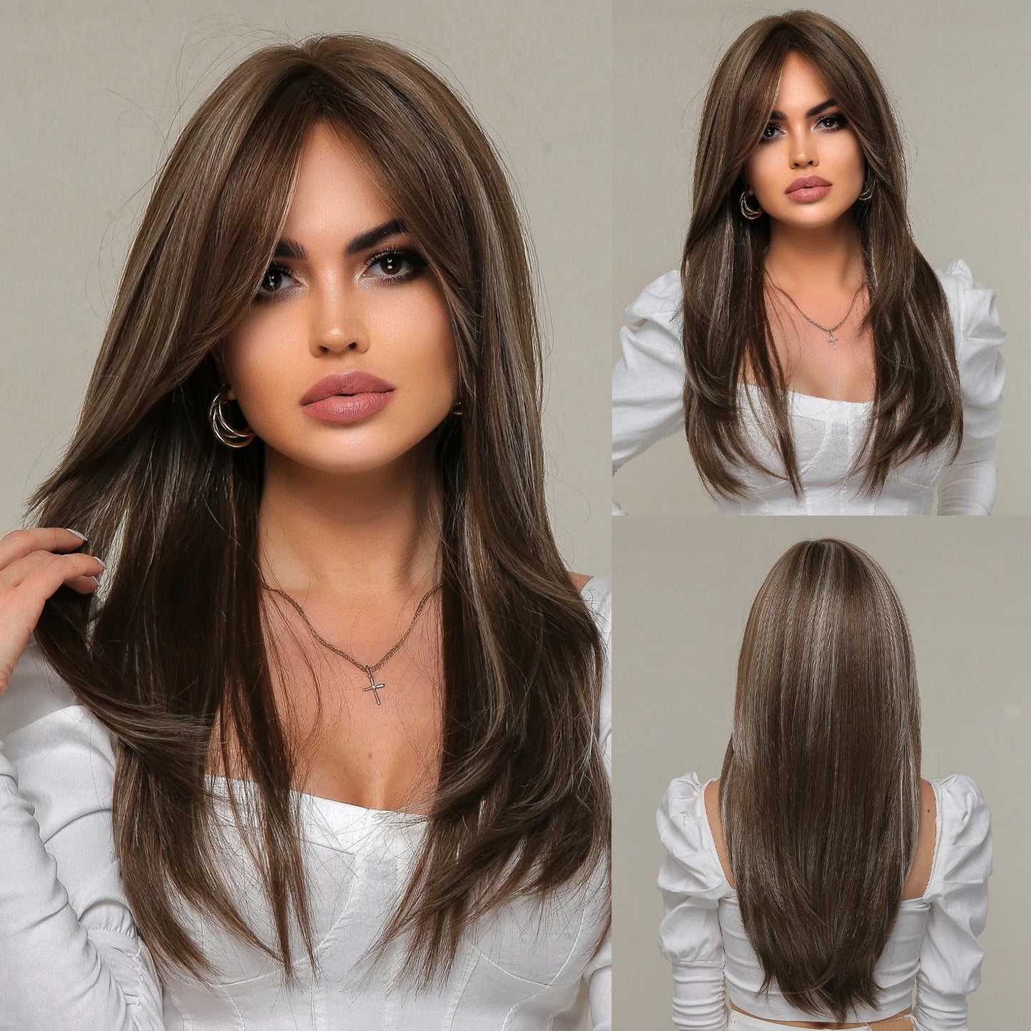 Wig with straight medium-length hair