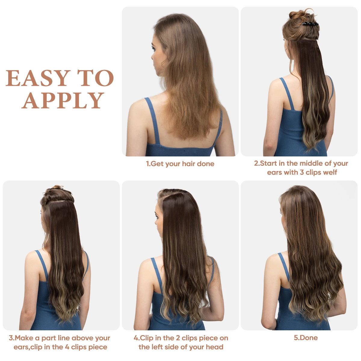 Wavy hair extensions with clips