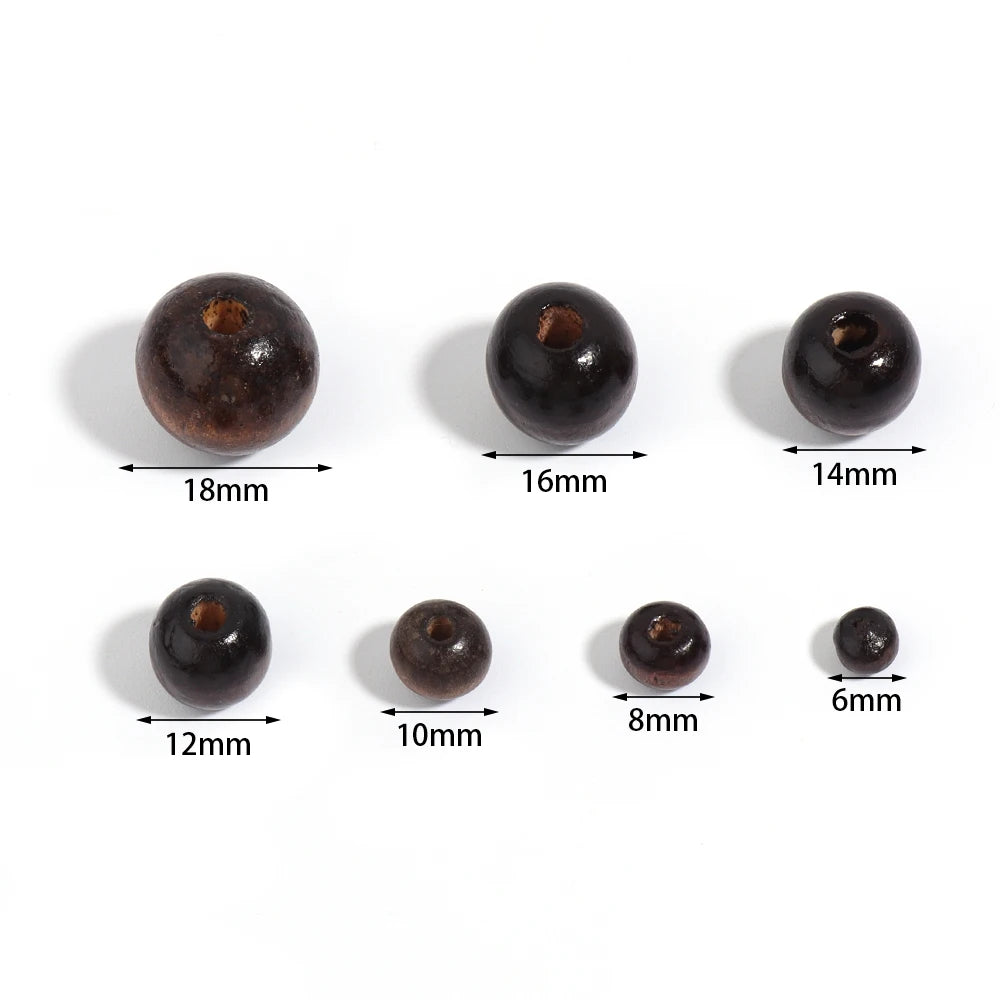 Mörkbruna träpärlor 6-18mm
