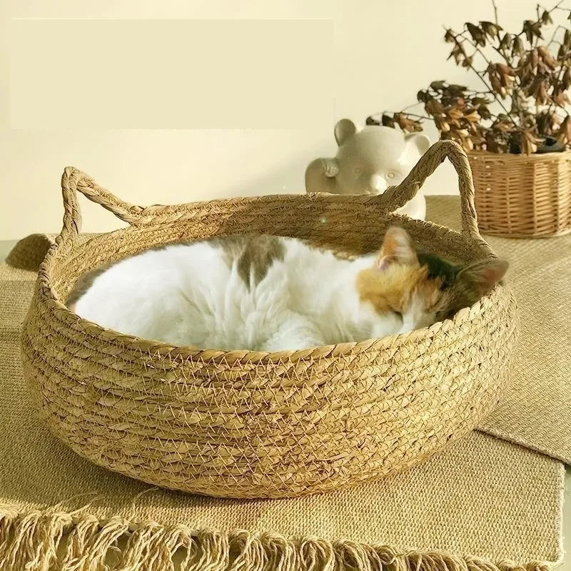 Handmade cat bed in bohemian style