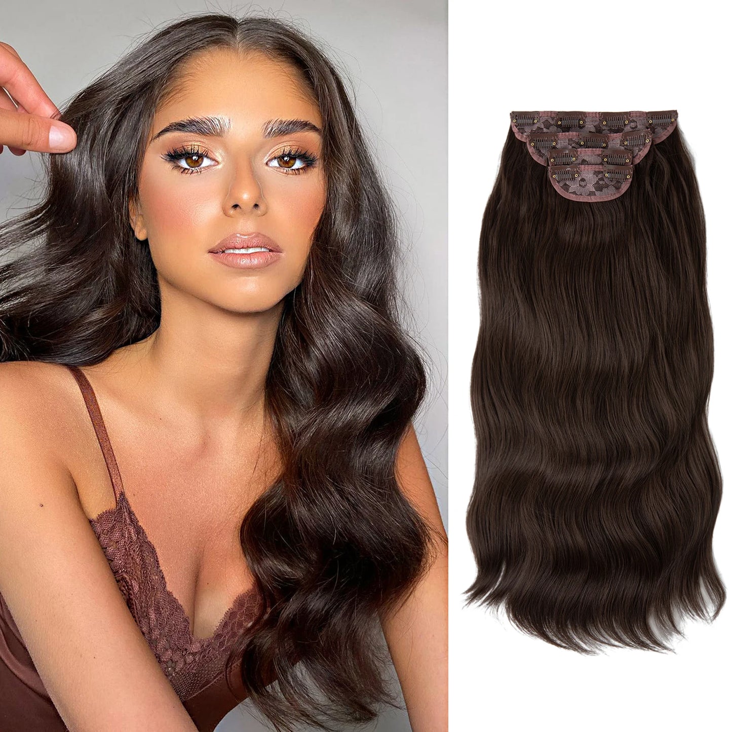 Wavy hair extensions with clips