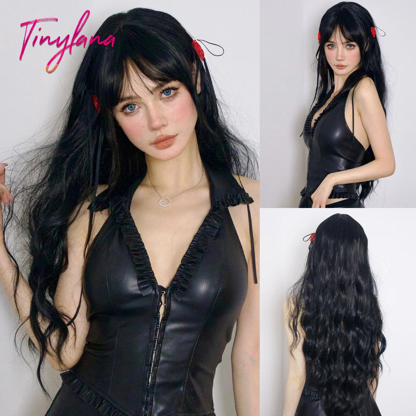 Wig with long hair bangs and big curls