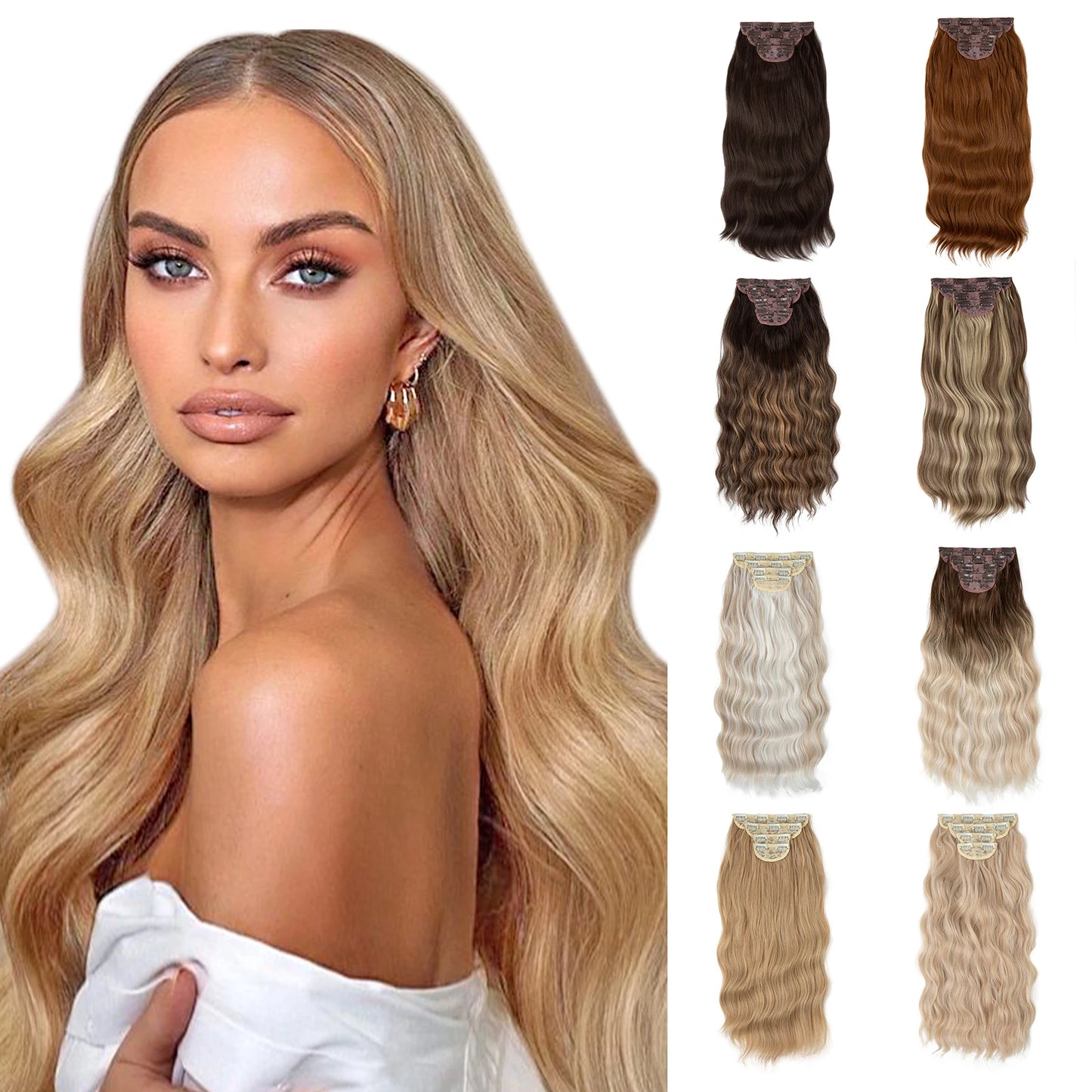 Wavy hair extensions with clips