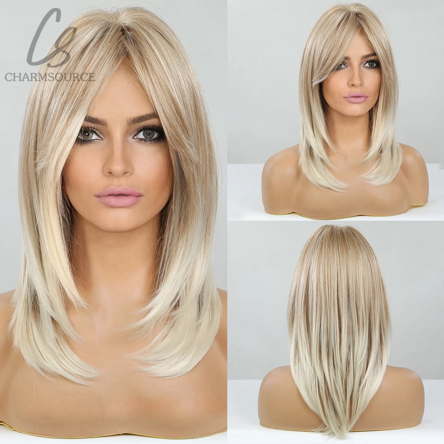 Wig with straight medium-length hair