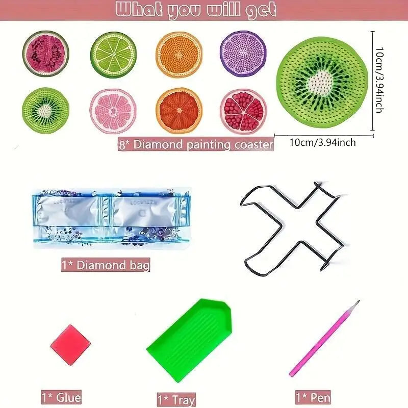 8-pack set med glas underlägg diamant målning