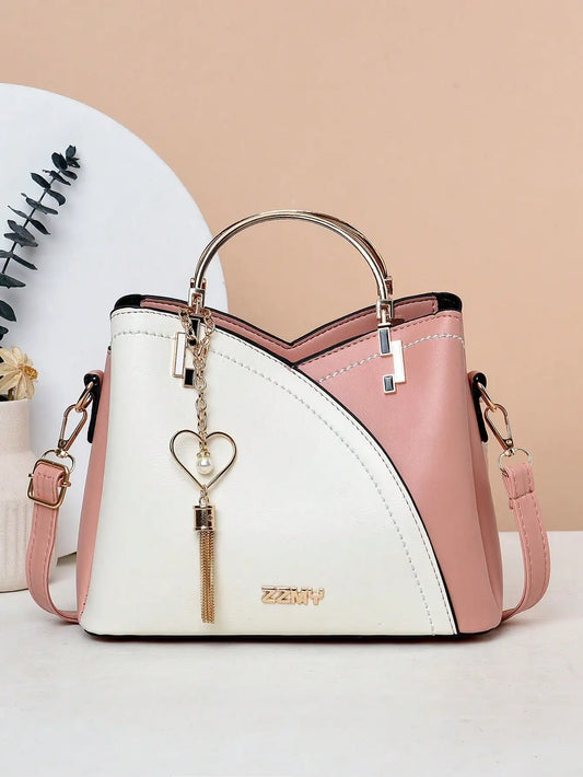 Fashion handväska rosa/vit