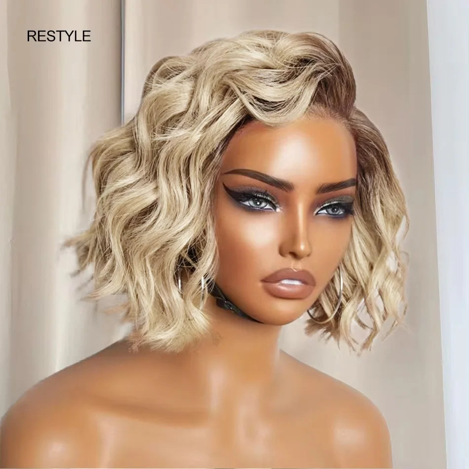 Straight blonde bob hairstyle in real hair