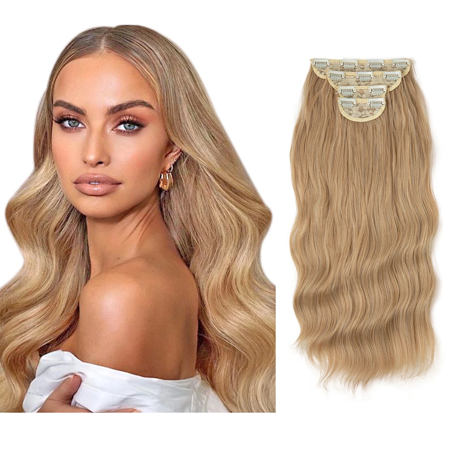 Wavy hair extensions with clips