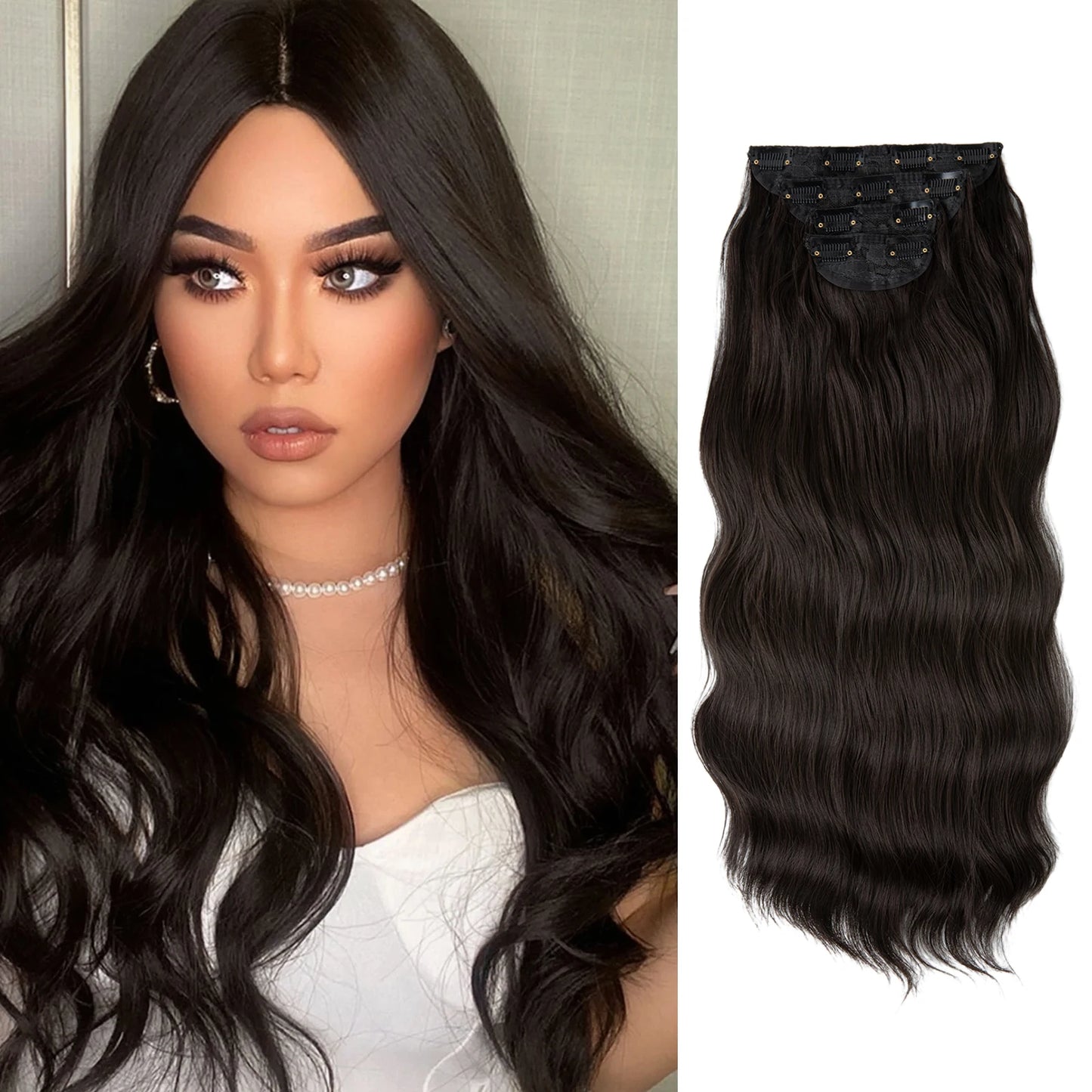 Wavy hair extensions with clips