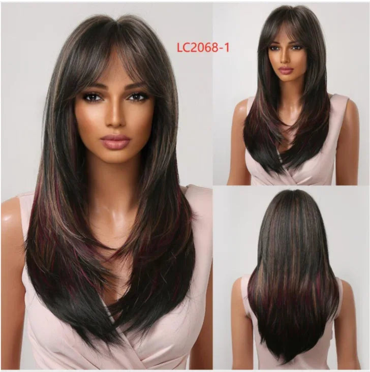 Wig with straight medium-length hair