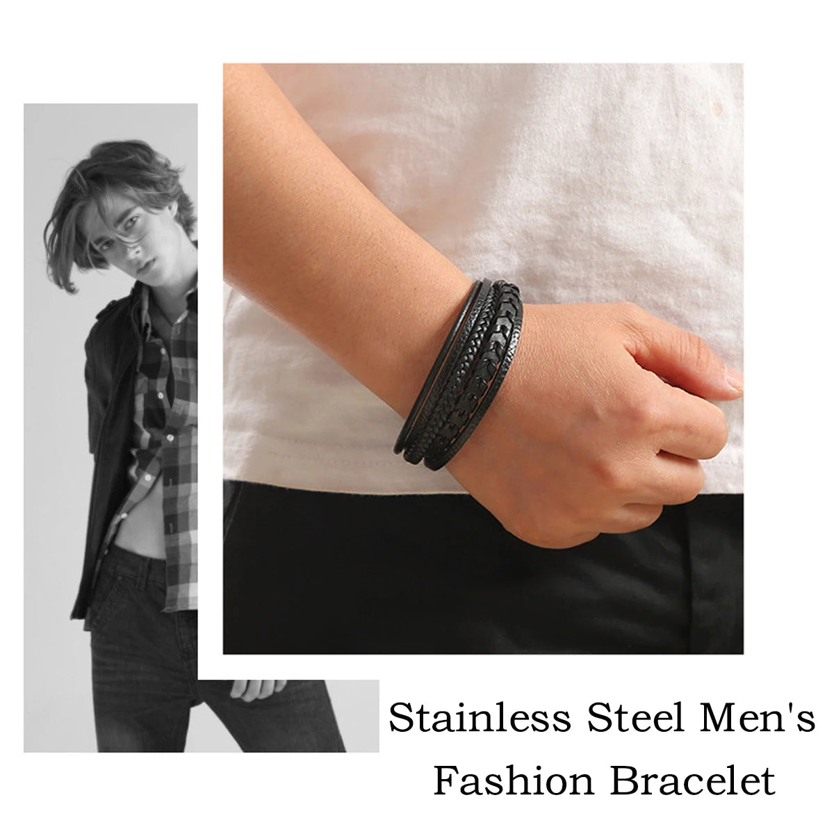 Armband flera rader flätad läder