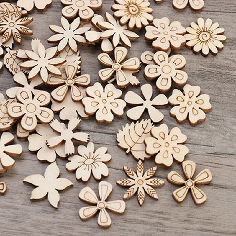 100-pack wooden flowers