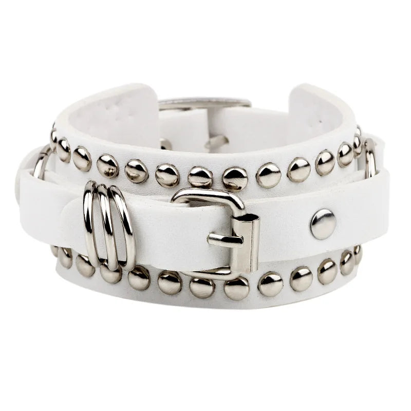 Goth punk leather bracelet with rivets buckle in different colors
