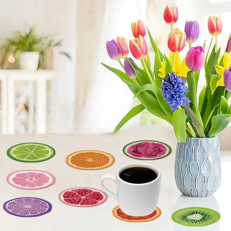 8-pack set med glas underlägg diamant målning