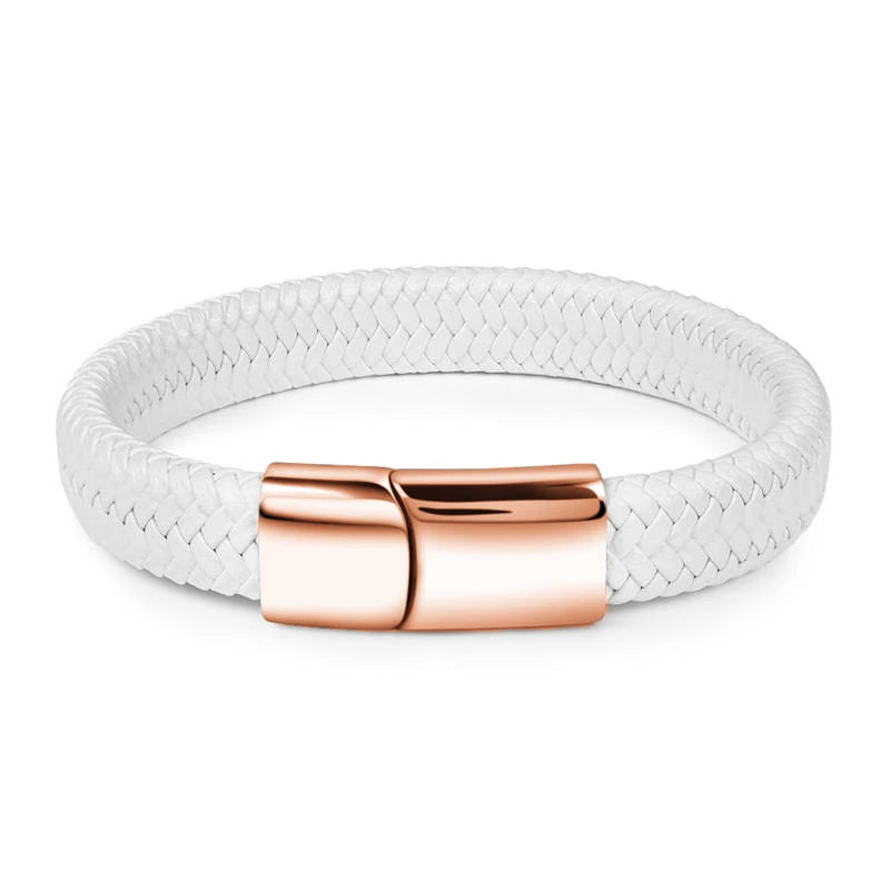 Armband vit flätad läder