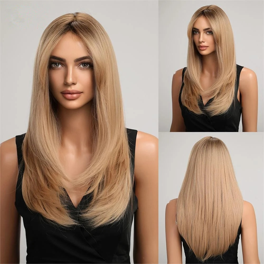 Wig with straight medium-length hair
