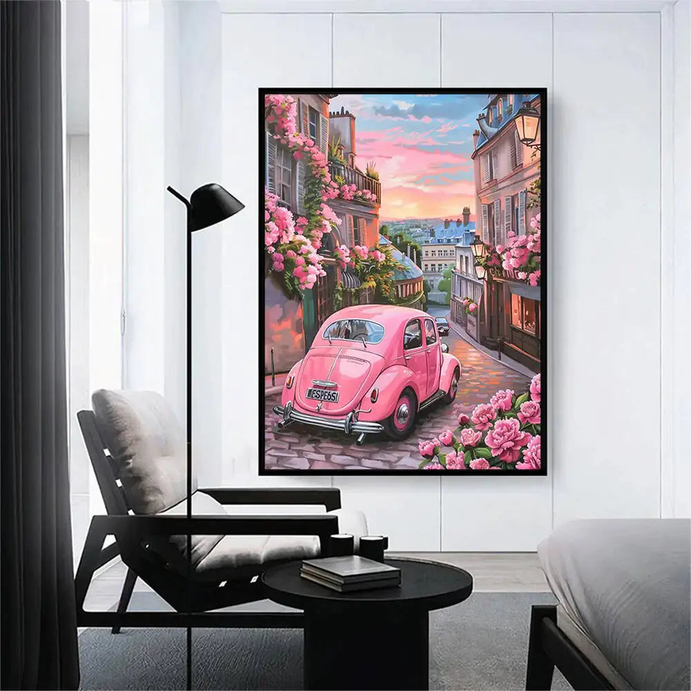 Diamant målning med rosa bil