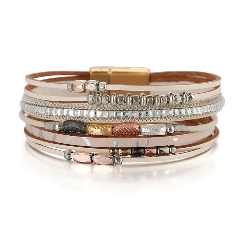 Bohemian läder armband utsmyckad med pärlor