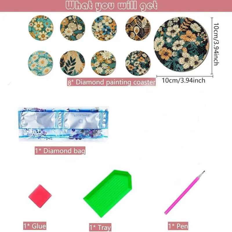 8st set mugg underlägg diamantmålning