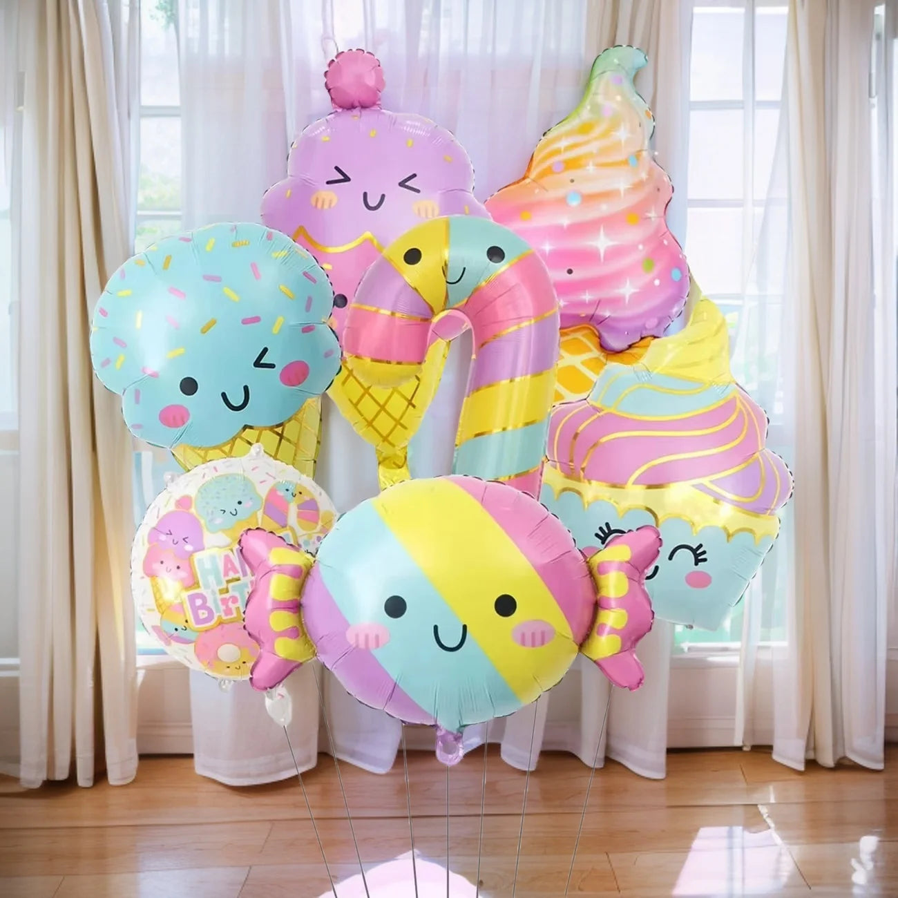 7-pack ballonger med godis& glass