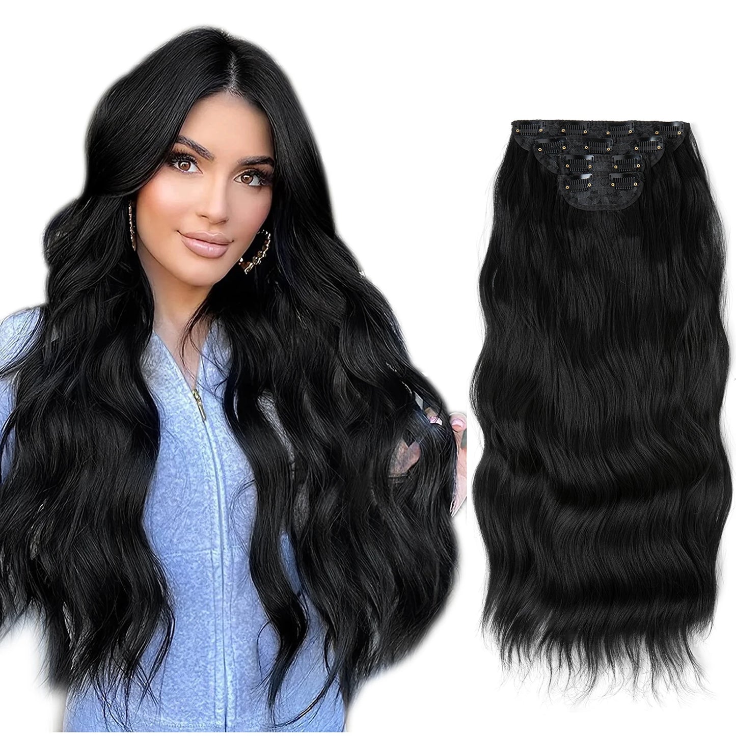 Wavy hair extensions with clips