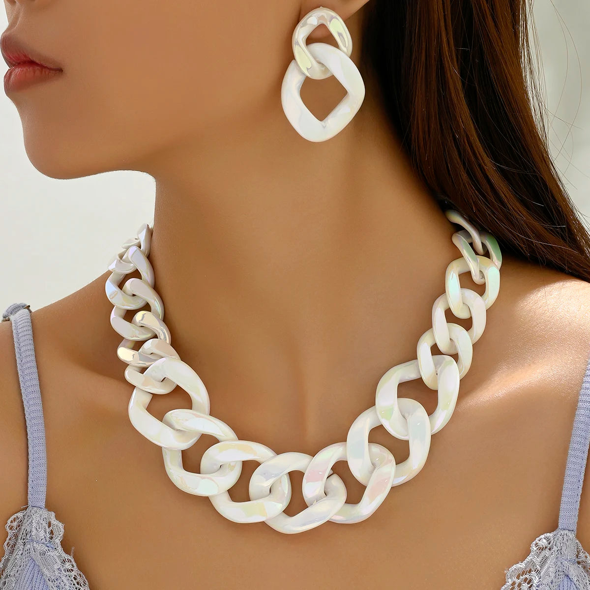 Necklace & earrings set acrylic curb chain