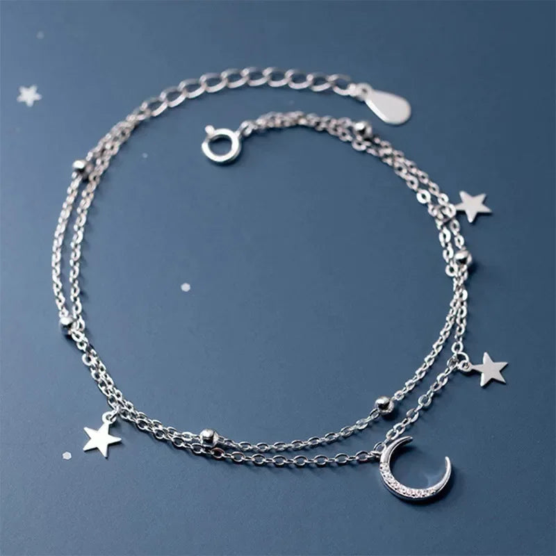 Armband med måne&stjärna berlocker i äkta silver