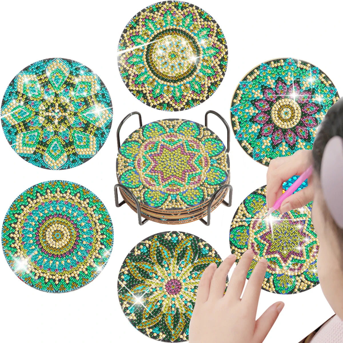 Diamant målning glas underlägg Mandala mönster