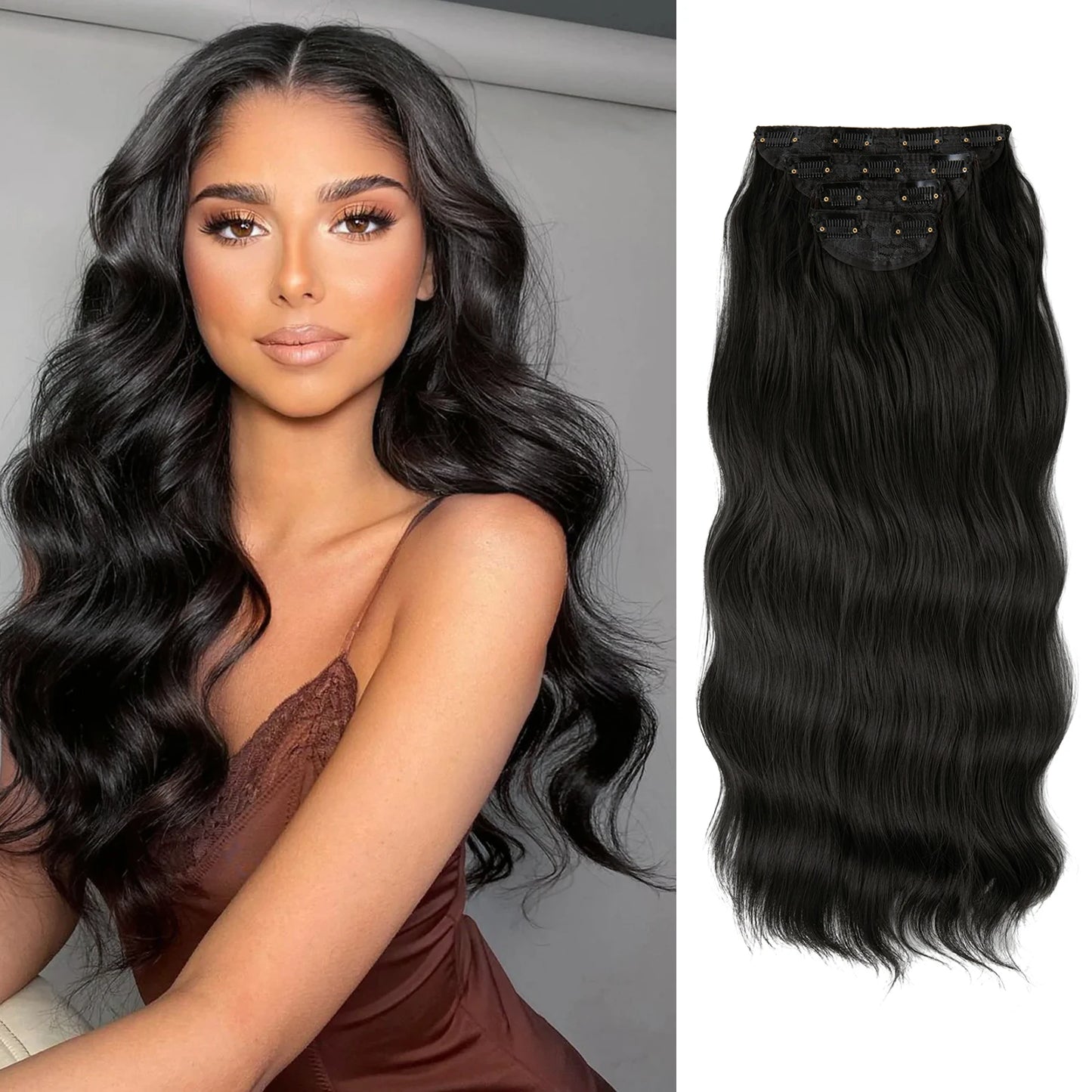 Wavy hair extensions with clips