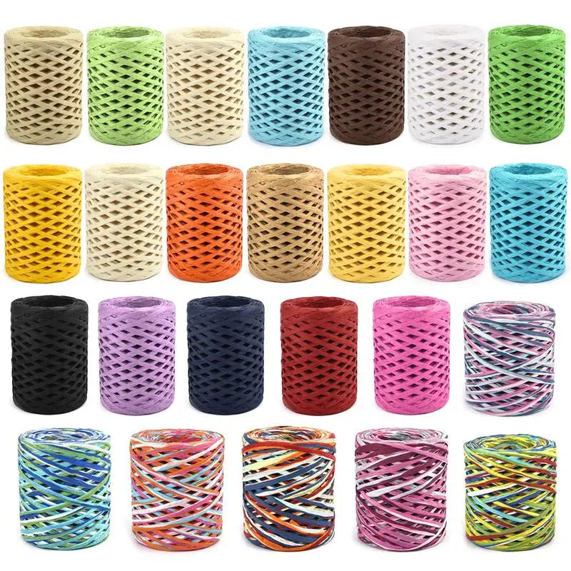 100M natural raffia paper yarn mixed colors