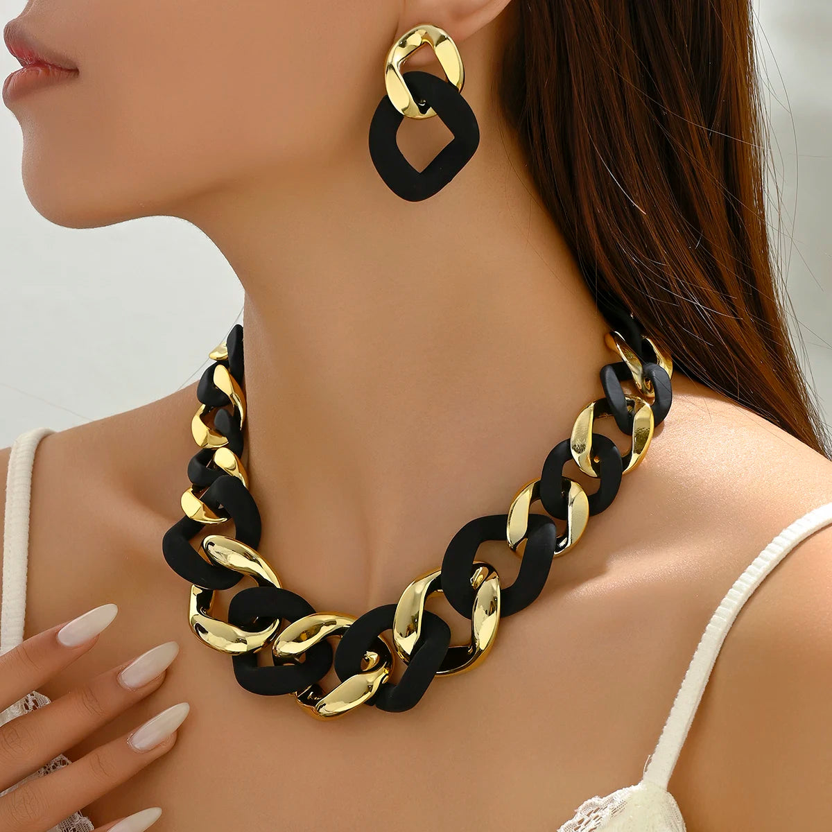 Necklace & earrings set acrylic curb chain