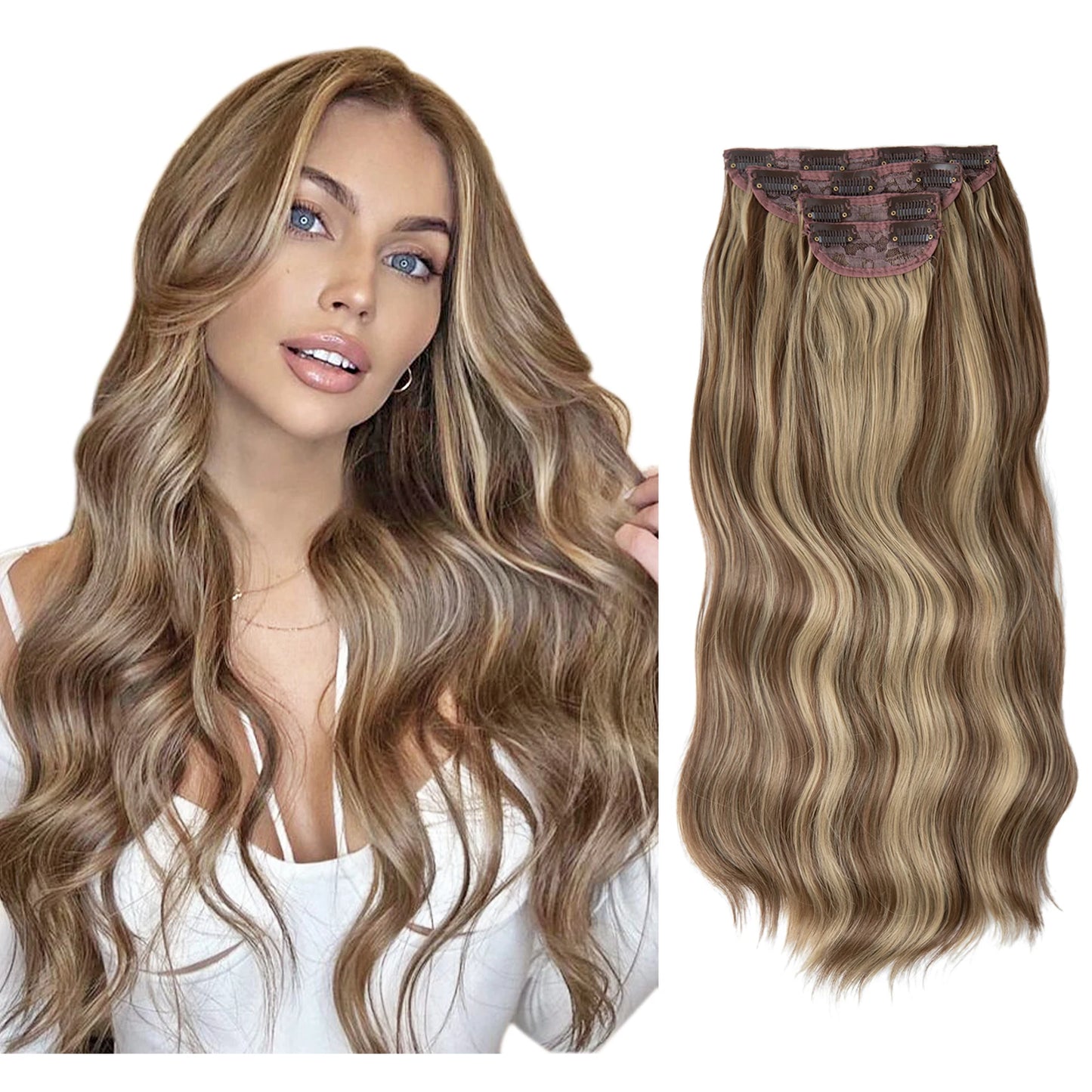 Wavy hair extensions with clips