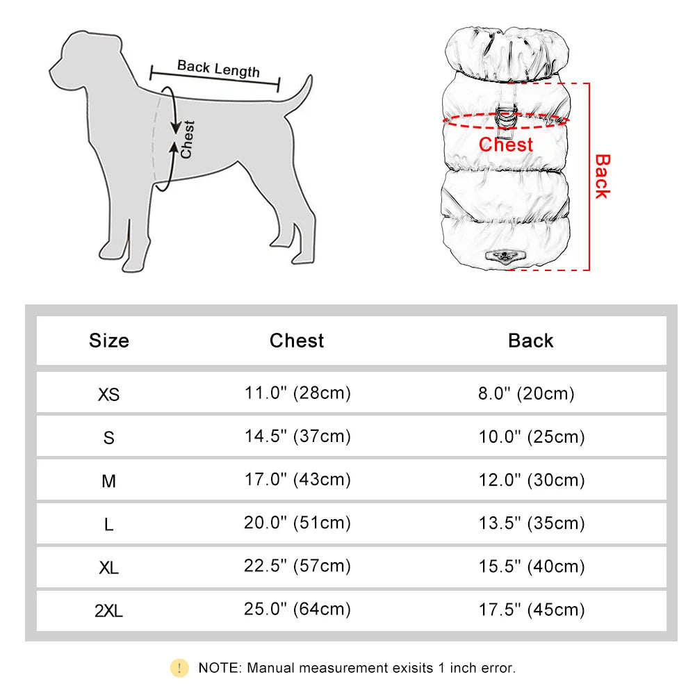 Varm vadderad vinterjacka hund