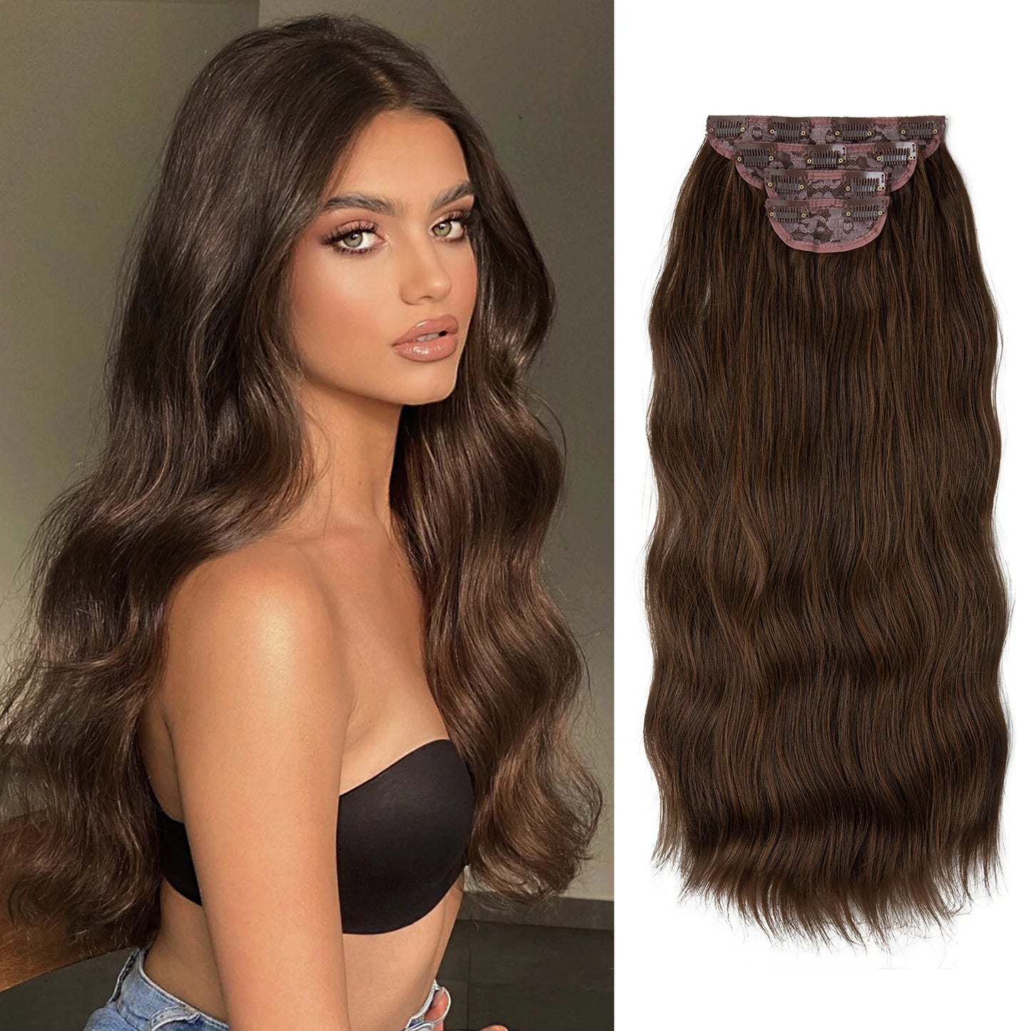 Wavy hair extensions with clips