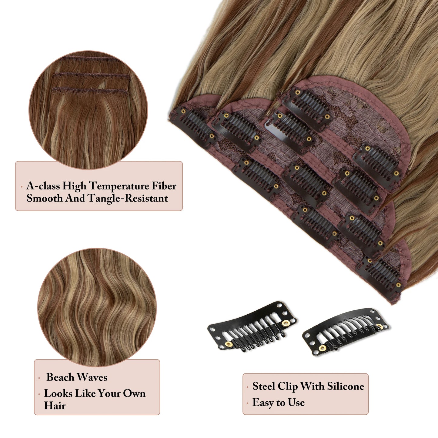 Wavy hair extensions with clips