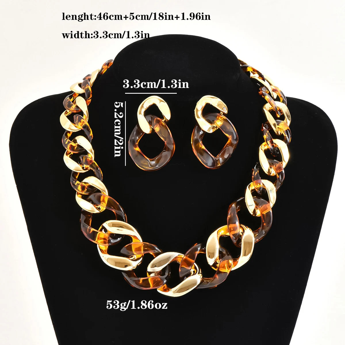 Necklace & earrings set acrylic curb chain
