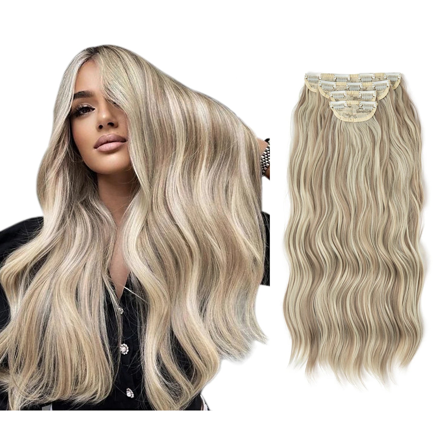 Wavy hair extensions with clips