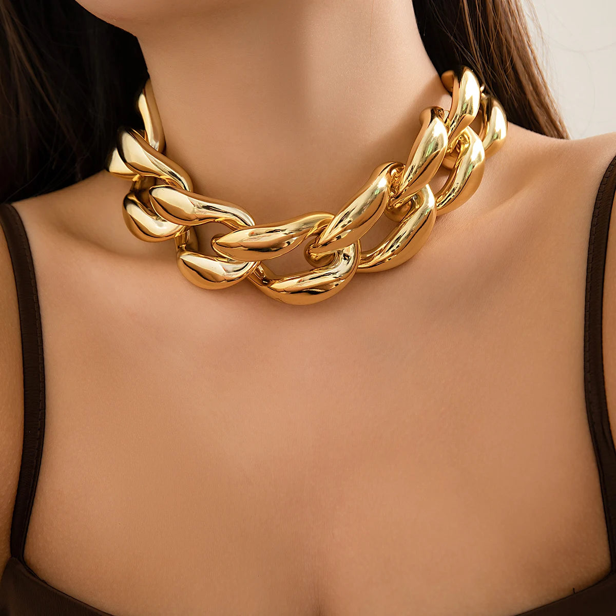 Large wide light gold acrylic chain